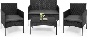 WOLTU Gartenmöbel 4-teilig Set mit 1 Sofa, 2 Sessel, 1 Couchtisch und Kissen Lou