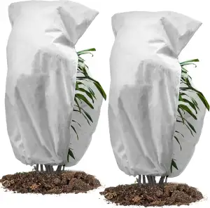 2pcs Winterschutz-Haube, 50g/m² 120cm x 180cm Frostschutzhaube für Pflanzenmit mit Zugband, Garden Winterschutzvlies für Pflanzen für Wetterfest, Kälte, Vögel und Insekten Beige -Weiss