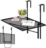 GOPLUS Balkontisch hängend, Balkonhängetisch klappbar 5-stufig höhenverstellbar, 60,5x40,5cm Hängetisch bis 20kg belastbar, Klapptisch Balkon, Beistelltisch Outdoor für balkongeländer von 4,5-10cm