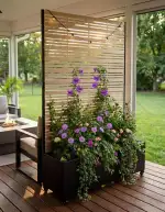 Hochbeet mit Sichtschutz, Metall Pflanzkasten mit Rankgitter und Rollen, freistehender Pflanzkübe...