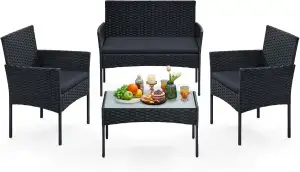 SONGMICS Gartenmöbel-Set, 4-teilig, Balkonmöbel aus PE-Polyrattan, Tisch, 2 Stüh