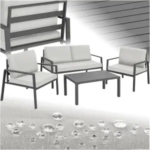 tectake® Aluminium Lounge, Set mit 2 Sessel 1 Sofa 1 Beistelltisch Outdoor, Gart