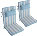 LILENO HOME Gartenstuhl Auflagen mit Kopfkissen [2er Set - Hochlehner] in Blockstreifen Aqua - Si...