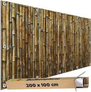 TRIOSK Sichtschutz Balkon Deko Plane Balkonblende Blickdicht mit Motiv Bambus St