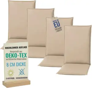 Hochlehner Auflagen 4er Set - 120x50cm – 8cm Dick - Premium-Material 200gsm, UV-