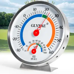 GLVSAE Analoges Thermo-Hygrometer Edelstahl – 2-in-1 Thermometer & Luftfeuchtigk