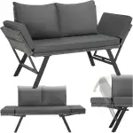 tectake® Rattan Loungesofa und Sonnenliege, Gartenmöbel, Lounge Möbel Outdoor, Sitzbank mit Schla...