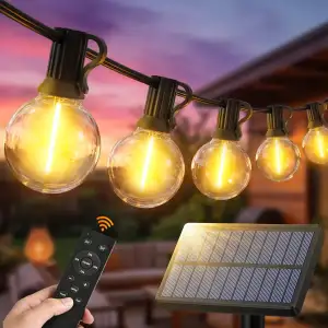 Solar Fernbedienung Lichterkette LED Aussen - 15M 50FT G40 LED Outdoor Solarlichterkette 3 Modi mit Wetterfest G40 Glühbirne IP44 Wasserdich Aussen Lichterketten für Balkon Garten Pavillon Terrasse