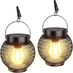 GEARLITE Solarlampen für Außen Hängend, 2 Stück Metall Solarlaterne für Außen mit Helle LED-Glühb...