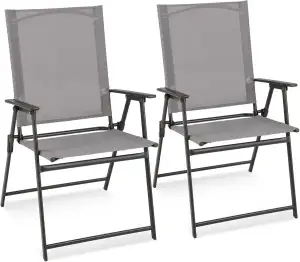 COSTWAY 2er Set Gartenstühle, Hochlehner Klappstühle mit wetterfestem Stoff, Balkonstühle mit Armlehnen, Terrassenstühle bis 150 kg belastbar, für Garten, Terrasse, Balkon, Grau
