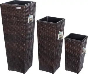 Casaria® Blumentopf 3er Set Polyrattangeflecht Übertopf Wasserabfluss Rattanopti
