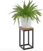 LAMO Manufaktur Blumenständer Metall Schwarz | Pflanzenständer Holz mit Dunkel Farbe | Blumenhocker klein 30 cm für große Zimmerpflanzen | 100% Echtholz | Sockel für Skulpturen