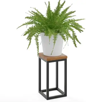 LAMO Manufaktur Blumenständer Metall Schwarz | Pflanzenständer Holz mit Dunkel F