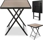 BRUBAKER Gartentisch Bergamo - 58 x 58 cm Balkontisch wetterfest - Metall Beistelltisch klappbar - Campingtisch eckig mit Stein Optik - Klapptisch für Balkon, Terrasse - Bistrotisch - Beige