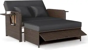 COSTWAY 3 in 1 Polyrattan Sonnenliege, Gartenliege mit Verstellbarer Rückenlehne