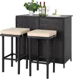 Polyrattan Gartenbar Set Gartenmöbel Sitzgruppe Rattan Bar Tresen Theke Tisch Barset Bartisch Stehtisch Gartentheke Barhocker Bar-Stuhl Sitzgruppe (Braun&Khaki)