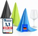 Premium 3er-Set Mikrofaser Gläserpoliertuch fusselfreies, streifenfreies, kratzerfreie Microfaser Glaspoliertuch für Spiegel und Hochglanzoberflächen ca 50-60cm waschbar-95 Grad Poliertücher
