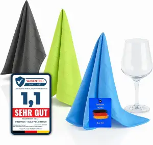 Premium 3er-Set Mikrofaser Gläserpoliertuch fusselfreies, streifenfreies, kratze