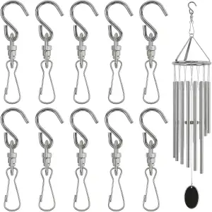 10 Stück Drehbarer Hakenclip, Drehbare Doppelhaken Clips, Wirbel Windspinner Aufhänger, Edelstahl S-Haken, für Windspiele Vogelfutterspender Gartenzubehör Hängedekorationen Partyzubehör