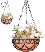 Garten Hängekörbe, Kokoseinsatz für Hängekörbe, Rund Blumenampel, Rund Metall Hängende Pflanzgefäß, Hängeampel, Für Innen Außen Garten Balkon Terrasse Dekoration