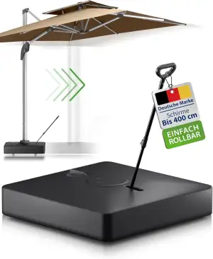 Gartenzeit® Sonnenschirmständer, befüllbar, rollbar, 162kg, Maße 84x84x21cm, Patent, schwarz, Son...