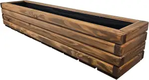Pflanzkübel Holz Rechteckig 118x25x25 cm Imprägniert Farbe Teak Wetterfest Blume