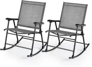 GOPLUS Schaukelstuhl Outdoor, 2er Set Gartenstuhl klappbar mit hoher Rückenlehne