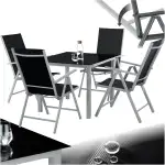 tectake® Gartenmöbel Set mit Tisch und 4 klappbaren Stühlen mit Verstellbarer Rückenlehne, Alumin...