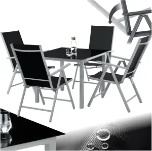 tectake® Gartenmöbel Set mit Tisch und 4 klappbaren Stühlen mit Verstellbarer Rückenlehne, Alumin...
