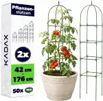 KADAX Obelisk Rankhilfe 176 x 32 cm, 2 Stück, Rankgitter mit 50 Pflanzenclips für Tomaten, Rosen & Kletterpflanzen, Pflanzenstützen aus Metall mit Kunststoffbeschichtung