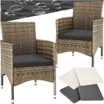tectake® 2er Set Gartenstuhl aus Polyrattan, Gartenmöbel Set mit 2 Sessel, Outdoor Rattansessel i...