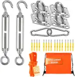 M6 Sonnensegel Befestigungsset aus 304 Edelstahl - 43-teiliges Komplettset für Viereckige/Dreieckige Sonnensegel im Garten, Inkl Spanner, Halterungen und Montagezubehör, Rostfreies Spannsystem