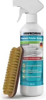 Macari 500 ml Premium Polsterreiniger Sofa & Auto. Nachhaltiger Sofa Reiniger, Couch, Matratzen, Teppich, Autositz und Textilreiniger inkl. Polsterbürste Alles in einem Set Made in Germany.