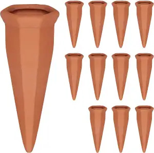 Relaxdays Tonkegel Bewässerung, Gießkegel 12er Set, für 1,5 L PET-Flaschen, Zimmerpflanzen & Balkonkästen, terrakotta