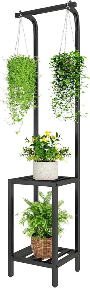 IBUYKE 170cm Hoch Pflanzenständer für Innen Außen, 3 Etagen Metall Hängendes Blu