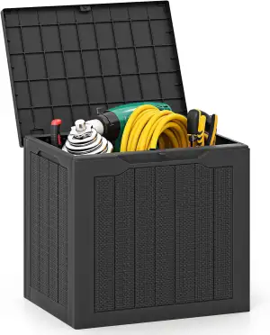 HOMASIS Auflagenbox wetterfest, Gartenbox aus PP-Rattan, abschließbar Aufbewahrungsbox mit Deckel...