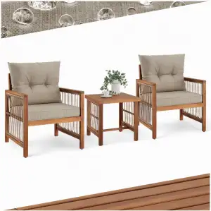 tectake® Lounge Set, Balkonmöbel Bistrotisch Set mit 2X Gartenstuhl Holz und Bal