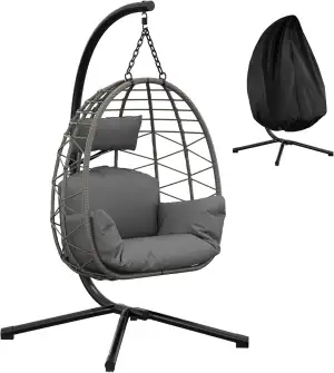 Hängesessel mit Gestell Outdoor bis 150 kg belastbar, Rattan Hängesessel mit Met