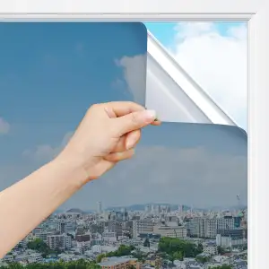 rabbitgoo Sonnenschutzfolie Fenster Innen & Außen Silber 44,5x200cm, Spiegelfoli