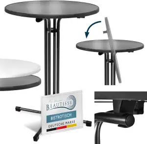 Beautissu Stehtisch klappbar 70 cm Schwarz Bellini – Kratzfest Stabil Wetterbest