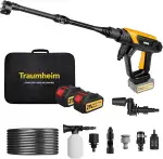 Akku Hochdruckreiniger 21V/68Bar/990PSI - 2X 4000mAh Akku - 17-TLG Zubehör-Set inkl. Verlängerungsstab - Mobiler Tragbarer Auto- & Terrassenreiniger - 6-in-1/180° Düse & Schaumsprüher