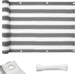 Floordirekt Balkon Sichtschutz ohne bohren wetterfeste Balkonverkleidung Inkl. Befestigungsschnur, robuste Balkonabdeckung, Balkonbespannung 90x500cm (Gestreift Grau-weiß)