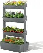 Vertikales Holz Hochbeet mit 4 Etagen Premium Blumenkasten, Frei stehender Blumentreppe Pflanztreppe Gemüsebeet Kräuterbeet Blumenbeet Pflanzkasten für Kräuter, Gemüse, Blumen