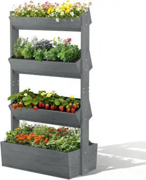 Vertikales Holz Hochbeet mit 4 Etagen Premium Blumenkasten, Frei stehender Blume