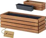 Holz Pflanzkasten Blumenkasten rechteckig – braun imprägniert, mit herausnehmbarem Kunststoff-Ein...