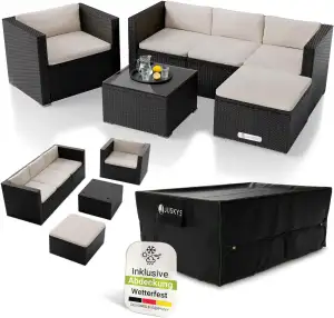 Juskys® Polyrattan Lounge Punta Cana L inkl. Abdeckung für 4-5 Personen mit Sofa, Sessel, Hocker,...