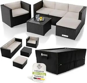 Juskys® Polyrattan Lounge Punta Cana L inkl. Abdeckung für 4-5 Personen mit Sofa