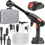 Akku Hochdruckreiniger, Mobiler Hochdruckreiniger mit 4.0Ah Batterie, 6-in-1 Multifunktionale Düse und 5M Anti-Frost-Schlauch, 3 Einstellbare Modi für Autos, Terrasse, Fenste und Gartenreinigung