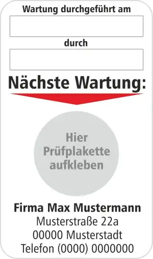 Grundplakette für Wartung durchgeführt/nächste Wartung mit Firmendruck 500 Stück 50 x 85 mm