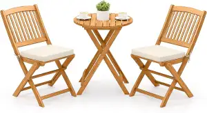 COSTWAY 3tlg. Balkonmöbel Set, Bistrotisch mit 2 Stühlen, klappbares Balkonset a